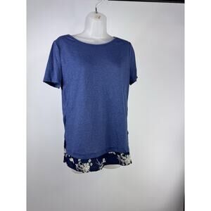 Emery Rose Blue Short Sleeve Blouse Shirt Women’s Size Medium Layered Floral